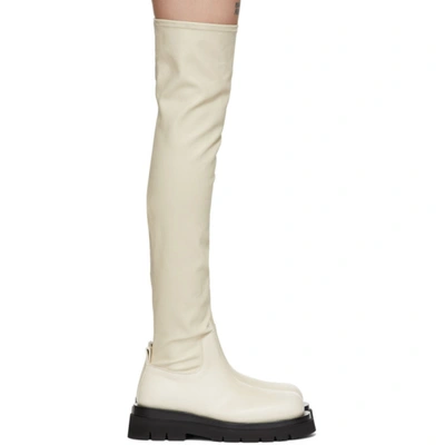 Shop Bottega Veneta Off-white Otk Combat Tall Boots In 8279 Wax