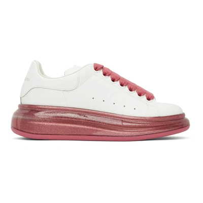 Shop Alexander Mcqueen White & Pink Glitter Oversized Sneakers In 9558 Pink