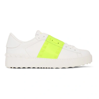 Shop Valentino White And Green  Garavani Untitled Rockstud Open Sneakers In 15k Lime