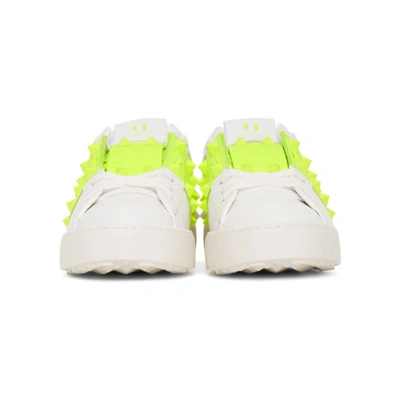 Shop Valentino White And Green  Garavani Untitled Rockstud Open Sneakers In 15k Lime
