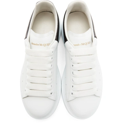 Shop Alexander Mcqueen Ssense Exclusive White Holographic Tab Oversized Sneakers In 9035 Beetle