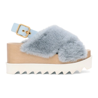 Shop Stella Mccartney Blue Furry Elyse Platform Sandals In 4210 Ltblu