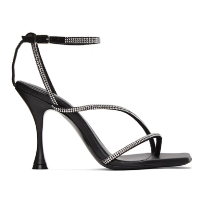 Shop Magda Butrym Black Crystal Strappy Heeled Sandals
