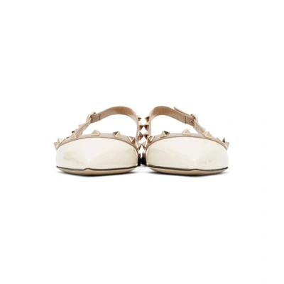 Shop Valentino White  Garavani Rockstud Slingback Ballerina Flats In Light Ivory