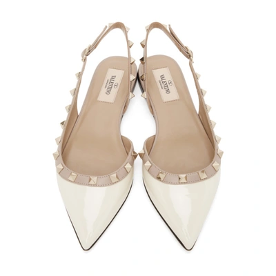 Shop Valentino White  Garavani Rockstud Slingback Ballerina Flats In Light Ivory