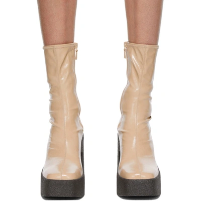 Shop Stella Mccartney Beige Patent Block Heel Boots In 9702 Beige