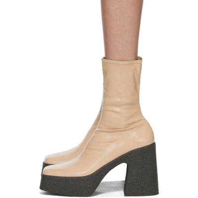 Shop Stella Mccartney Beige Patent Block Heel Boots In 9702 Beige