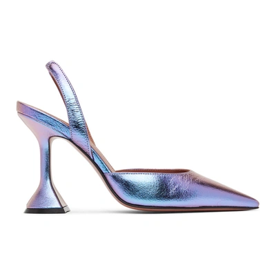 Shop Amina Muaddi Purple Iridescent Holli Sling Heels In Fairy Blue