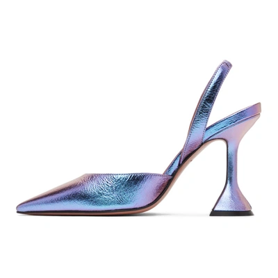 Shop Amina Muaddi Purple Iridescent Holli Sling Heels In Fairy Blue