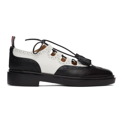 Shop Thom Browne Black & White Ghillie Brogues In 980 Blk/wht