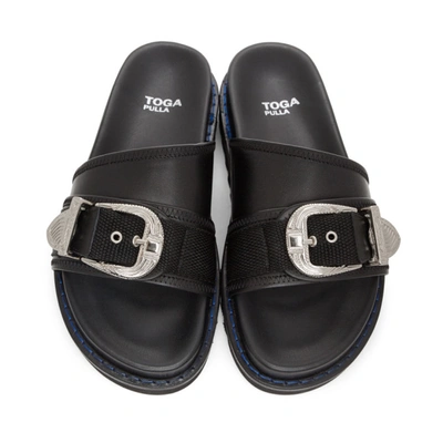 Shop Toga Pulla Black Leather Buckle Sandals