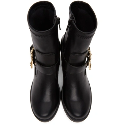 Shop Versace Jeans Couture Black Baroque Buckle Boots In E899 Black