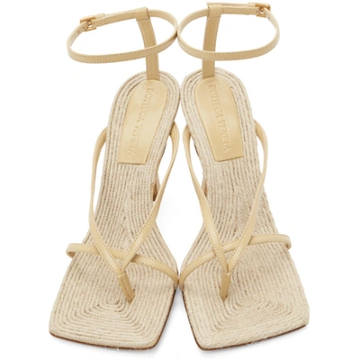 Shop Bottega Veneta Beige Raffia Stretch Heeled Sandals In 2624 Cane Sugar