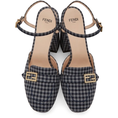 Shop Fendi Grey Check Promenade Heeled Loafers In F1bsm Drum