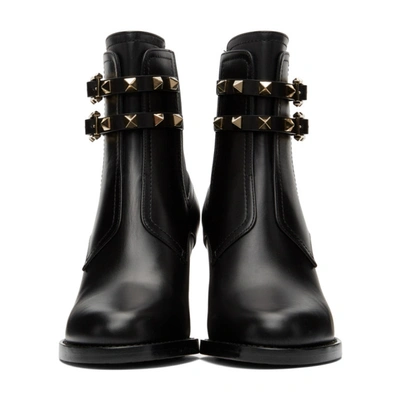 Shop Valentino Black  Garavani Beatle Rockstud Heeled Ankle Boots In 0no Black