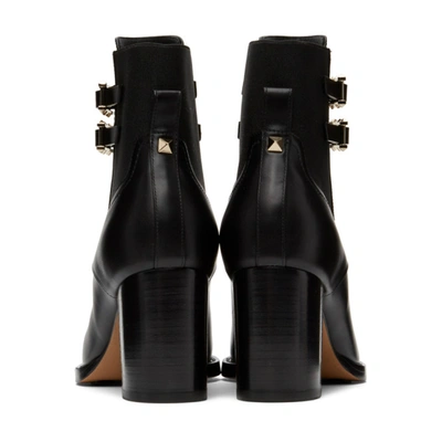 Shop Valentino Black  Garavani Beatle Rockstud Heeled Ankle Boots In 0no Black