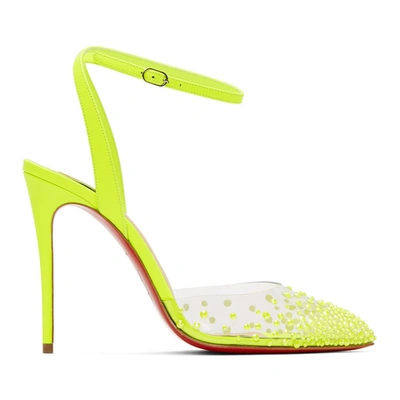 Shop Christian Louboutin Yellow Pcv Spikaqueen 100 Heels In Y183 V Yell