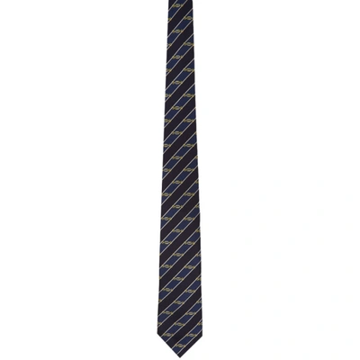 Shop Gucci Navy Silk Interlocking G Horsebit Tie In 4268 Blue