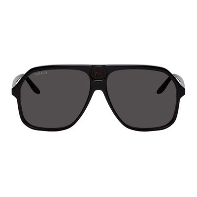Shop Gucci Black & Tortoiseshell Gg0734s Sunglasses In 001 Black
