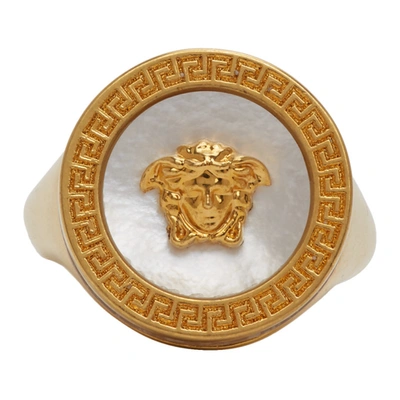 Shop Versace Gold Medusa Pearl Ring In D01tr Gold