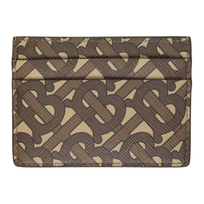 Shop Burberry Brown E-canvas Monogram Print Card Holder In Bridle Brow
