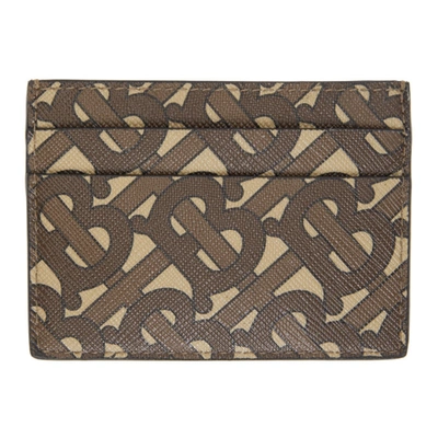 Shop Burberry Brown E-canvas Monogram Print Card Holder In Bridle Brow