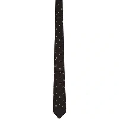 Shop Alexander Mcqueen Black & White Silk Star Skull Tie In 1078 Black/
