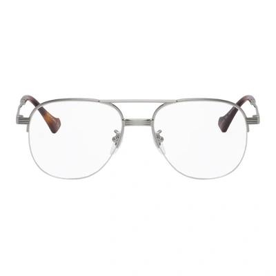 Shop Gucci Silver Aviator Glasses In 004 Silver