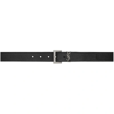 Shop Saint Laurent Black & Silver Monogramme Belt In 1000 Black