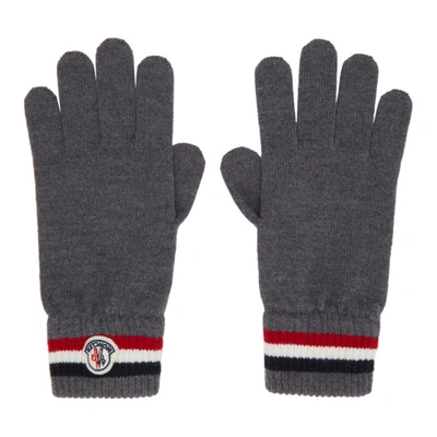 Shop Moncler Grey Wool Stripe Gloves In 998 Grey