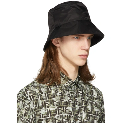 Shop Fendi Black Mono Eye Bucket Hat In F0abb Black
