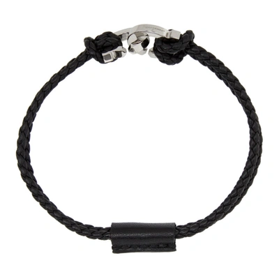Shop Ferragamo Salvatore  Black Woven Gancio Bracelet In Black Large
