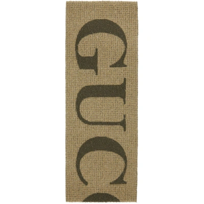 Shop Gucci Reversible Khaki Wool Jacquard Scarf In 3366 Olive/