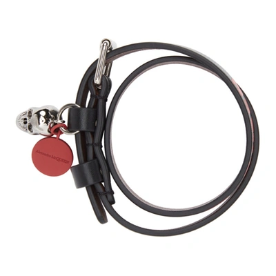 Shop Alexander Mcqueen Black & Red Graffiti Double Wrap Skull Bracelet In 1083 Black/lust Red