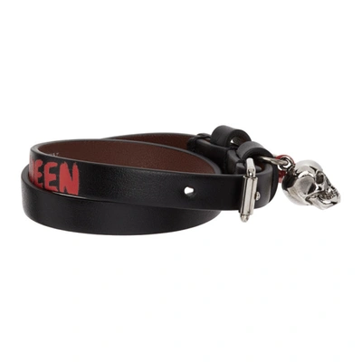 Shop Alexander Mcqueen Black & Red Graffiti Double Wrap Skull Bracelet In 1083 Black/lust Red