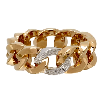 Shop Versace Gold Medusa Chain Ring In Kvop Gldsil