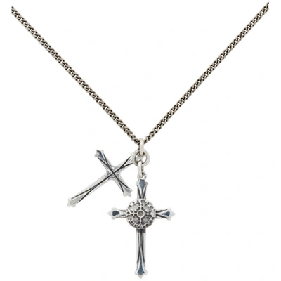 Shop Emanuele Bicocchi Silver Double Cross Necklace
