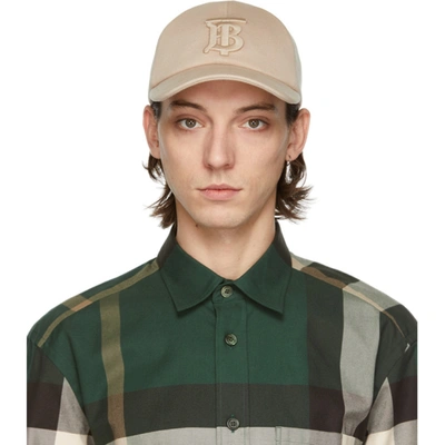 Shop Burberry Beige Tb Monogram Baseball Cap In Beige A7405