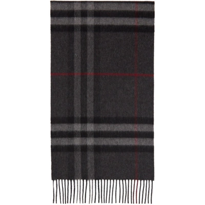 Shop Burberry Grey Cashmere Classic Check Scarf In Charcoal