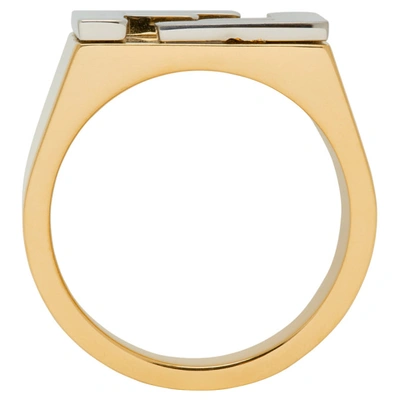 Shop Fendi Gold & Silver 'forever ' Logo Signet Ring In F0f0n Gldsi