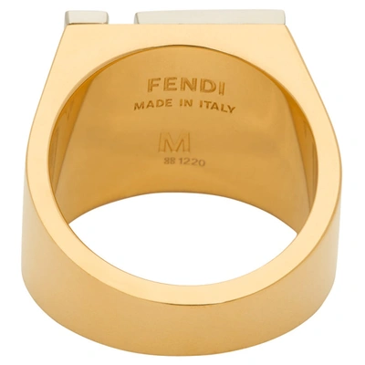 Shop Fendi Gold & Silver 'forever ' Logo Signet Ring In F0f0n Gldsi
