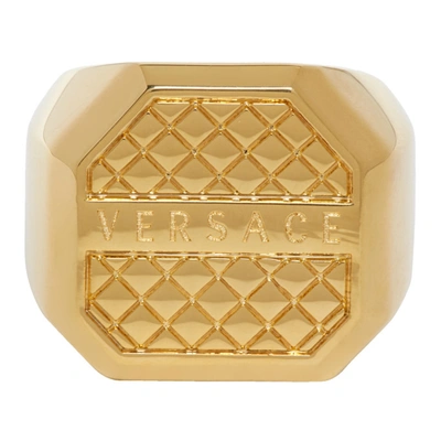 Shop Versace Gold Octagonal Ring In D00h Wrmgld