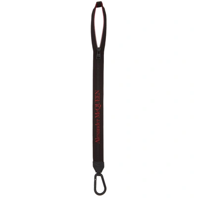 Shop Alexander Mcqueen Black Charm Zip Keyring In 1072blklred