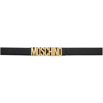 Shop Moschino Black & Gold Logo Belt In A0555 Black