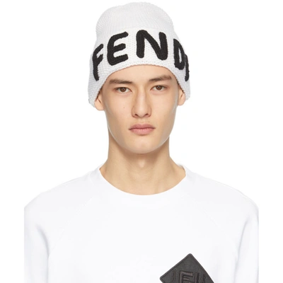 Shop Fendi White Logo Beanie In F05wl White