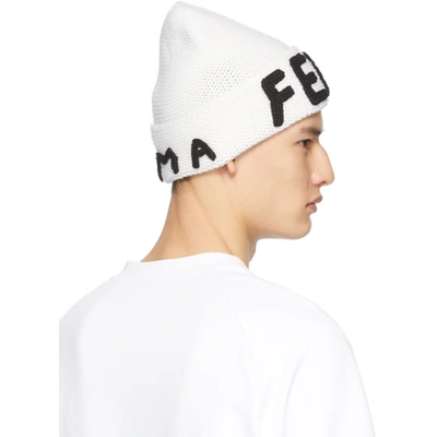 Shop Fendi White Logo Beanie In F05wl White