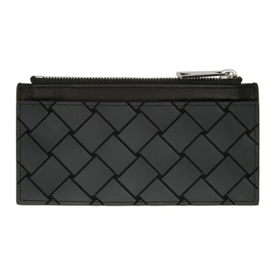 Shop Bottega Veneta Black 'the Edit' Zip Card Holder In 3203 Camping Silver