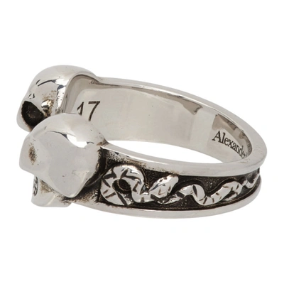 Shop Alexander Mcqueen Silver Twin Skulls & Serpent Ring In 0446 Mcq0911sil.v.b