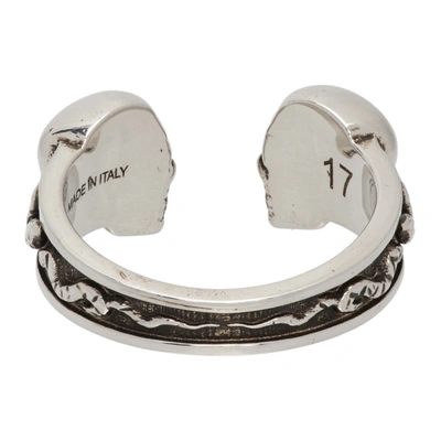 Shop Alexander Mcqueen Silver Twin Skulls & Serpent Ring In 0446 Mcq0911sil.v.b