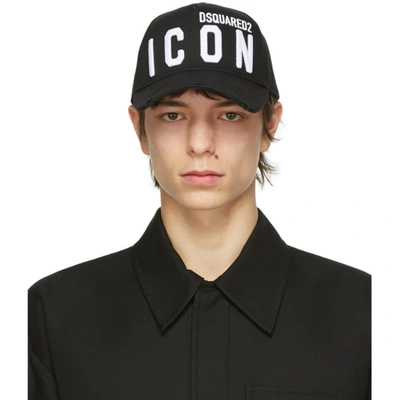 Shop Dsquared2 Black Icon Baseball Cap In Black/white